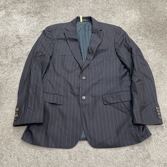Boss Hugo Boss Super 120 Wool Blazer Suit Jacket Mens 38R Navy Blue Striped Work - Picture 1 of 13